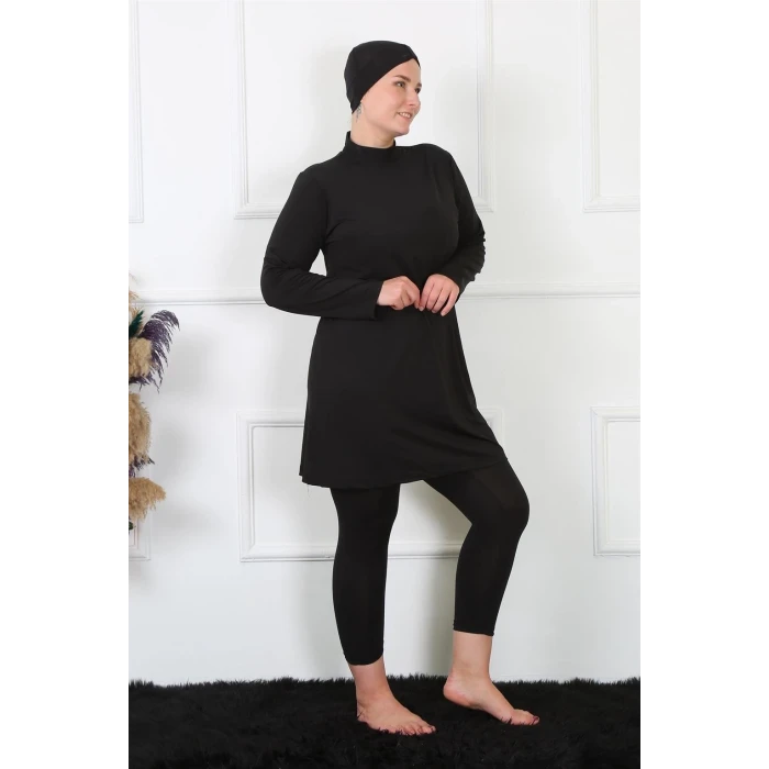 Giyim Tam Kapalı Büyük Beden Siyah Mayo