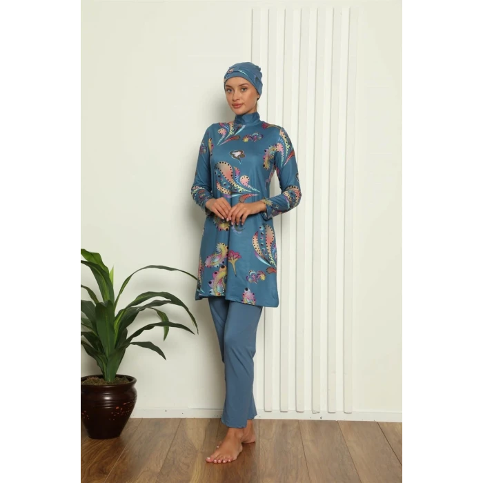 Giyim Tam Tesettür Dijital Desenli Mayo 31043