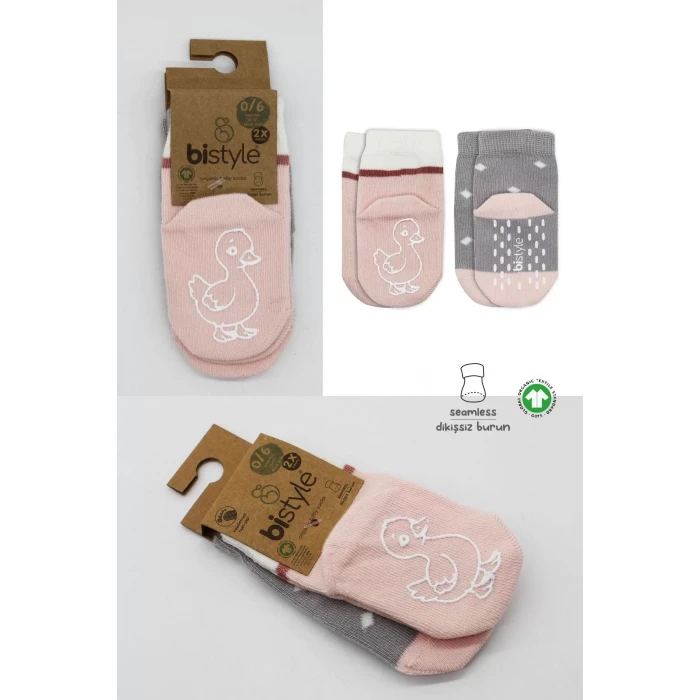 Hayvan Figür Kaymaz Kız Soket Çorap 2li  Gri