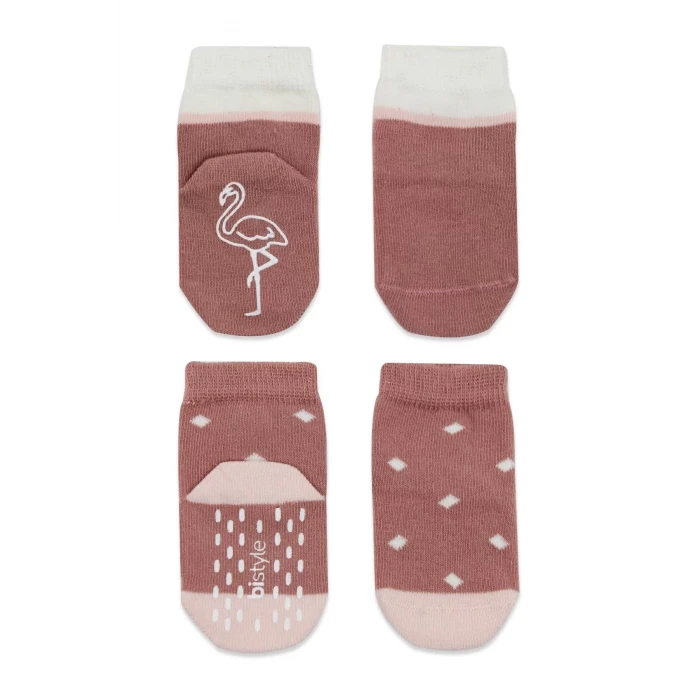 Hayvan Figür Kaymaz Kız Soket Çorap 2li  Pudra