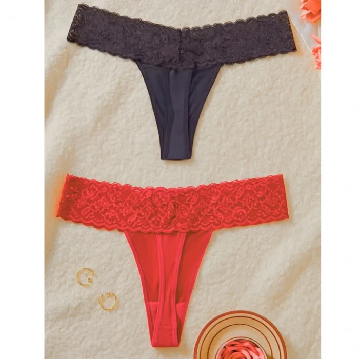 Kadın 2li Dantelli Seksi Tanga