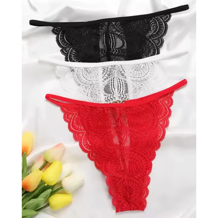 Kadın 3lü Dantel String - Tanga
