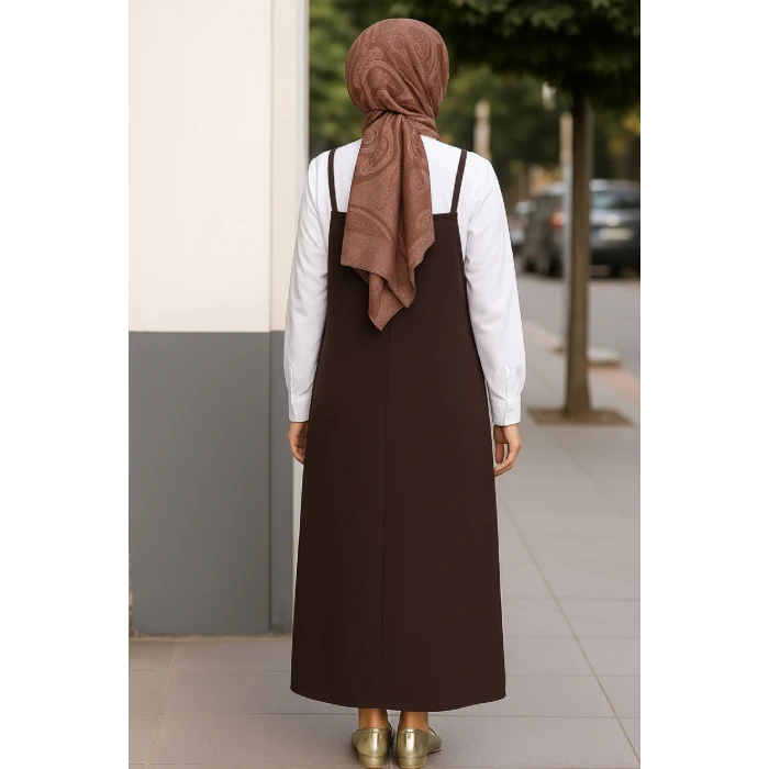 Kadın Acı Kahverengi Basic Ayarlanabilir Askılı Jile Elbise