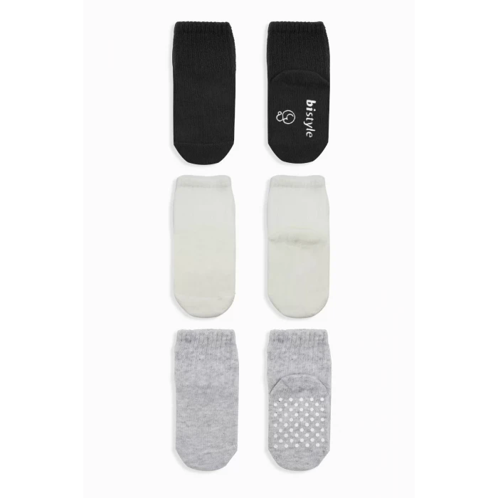 Kaymaz Penye Soket Çorap 3lü  Siyah Ekru Gri