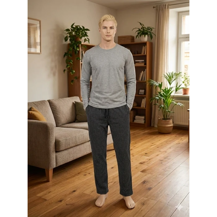 Pijalüx Tek Alt Örme Ekose Ev Pantolonu