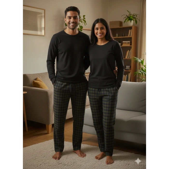 Pijalüx Tek Alt Örme Ekose Ev Pantolonu