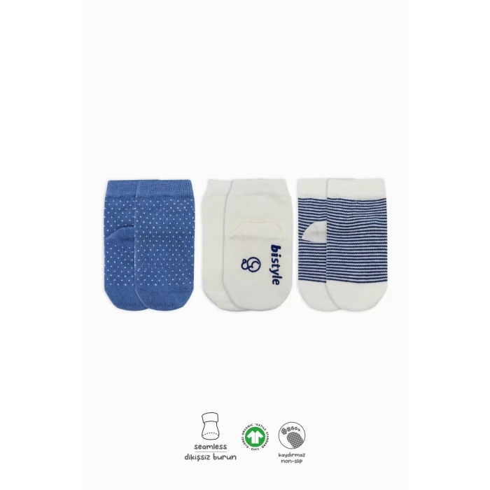 Puanlı Kaymaz Penye Soket Çorap 3lü Bs10108 İndigo