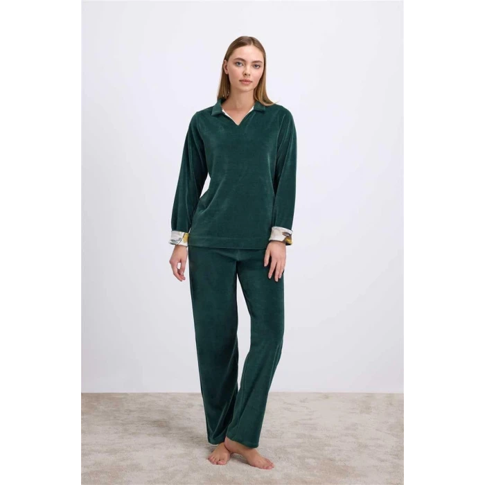Uzun Kollu Kadife Sweatshirt Ve Pantolon Pijama Takımı
