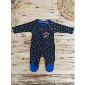 0-3 3-6 6-9 Ay Star Baby Baskılı Çıt Çıt Kapama Erkek Bebek Tulum Siyah