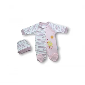 0-3 3-6 6-9 Ay Süslü Ördek Nakışlı Şapkalı Kız Bebek Tulumu Pembe