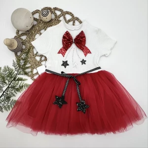 1-2-3 Yaş Payetli Yıldız Nakışlı Astarlı Etek Kız Bebek Tütü Elbisesi Ekru