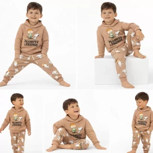 2-5 Yaş Kapşonlu Baskılı 2 Li Çocuk Takımı