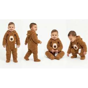 6/24 Ay Peluş Kumaş Çift Fermuarlı Bebek Tulumu