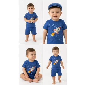6/24 Ay Roket Baskılı 2li Bebek Takımı