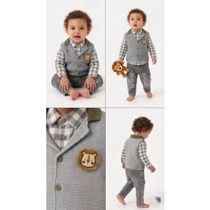 6/24 Ay Triko Yelekli 3 Parça Bebek Takımı