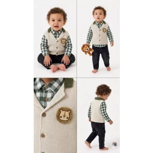 6/24 Ay Triko Yelekli 3 Parça Bebek Takımı