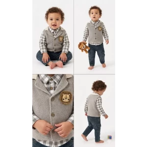 6/24 Ay Triko Yelekli 3 Parça Bebek Takımı