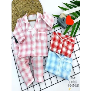 9-12-18-24 Ay Düğme Kapamalı Ekose Desenli 2li Kız Erkek Bebek Pijama Takımı Mavi