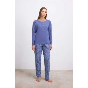 %95 Pamuklu Uzun Kollu T-shirt Ve Desenli Pantolon Pijama Takımı