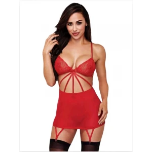 Büyük Beden Fantazi Kırmızı Dantelli Jartiyer Takım