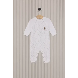 Erkek Bebek Uzun Kol Patiksiz Tulum  Krem