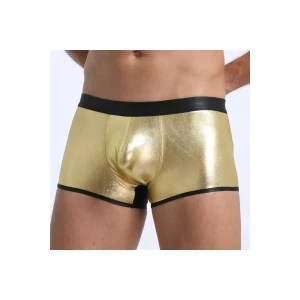 Fantezi Deri Görünümlü Seksi Altın Erkek Boxer - Fantezi Tanga