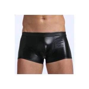 Fantezi Deri Görünümlü Seksi Siyah Erkek Boxer - Fantezi Tanga