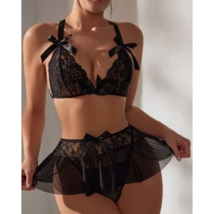 Fantezi Siyah Dantelli Mini Etekli Babydoll