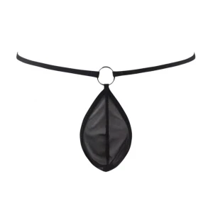 Fantezi Siyah Transparan Halkalı Tül Erkek String Seksi Erkek İç Çamaşırı