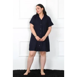 Giyim Büyük Beden Dokuma Düğmeli Lacivert Tunik Gecelik