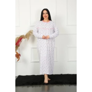 Giyim Büyük Beden Uzun Kol Beyaz Anne Gecelik