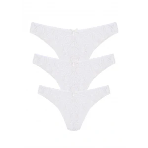 Giyim Dantelli 3lü Tanga Külot Ekru