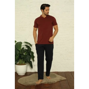 Giyim Erkek Bordo V Yaka 3lü Pijama Takım