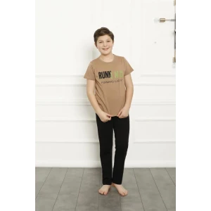 Giyim Erkek Çocuk Pamuk Kısa Kollu Pijama Takımı Kahve