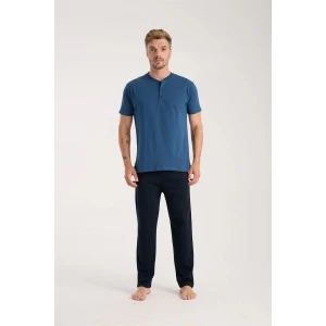Giyim Erkek İndigo Düğmeli Yaka Kısa Kol Pijama Takımı