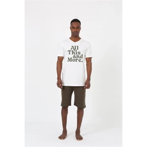 Giyim Erkek Kısa Kol Ekru Penye Şortlu Pijama Takımı