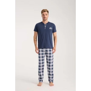 Giyim Erkek Lacivert Düğmeli Yaka Kısa Kol Pijama Takımı