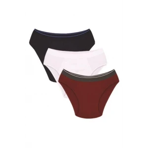 Giyim Erkek Pamuk 3lü Bordo Beyaz Laci Likralı Slip