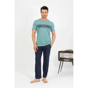 Giyim Erkek Pamuk Kısa Kol Pijama Takım SuYeşili