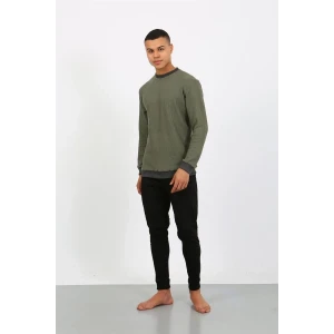 Giyim Erkek Uzun Kol Manşetli Paça Penye Pijama Takımı Haki
