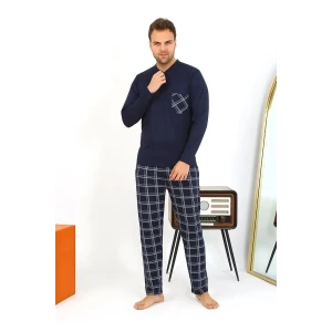 Giyim Erkek Uzun Kol Penye Lacivert Pijama Takımı