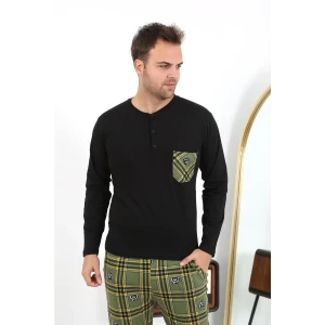 Giyim Erkek Uzun Kol Penye Siyah Pijama Takımı