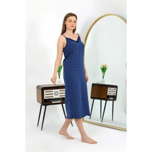 Giyim İp Askılı Uzun Yırtmaçlı Penye Gecelik Lacivert