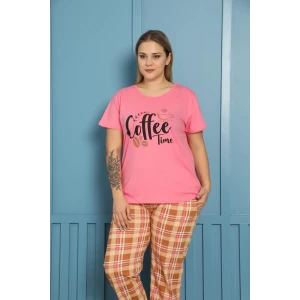 Giyim Kadın %100 Pamuk Kısa Kol Büyük Beden Pijama Takım Pembe
