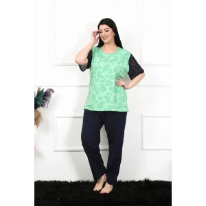 Giyim Kadın 5XL-6XL-7XL-8XL Büyük Beden Kısa Kol Pijama Takım Yeşil