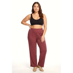 Giyim Kadın Bordo Dokulu Büyük Beden Cepli Pijama Altı Rahat Kesim Yumuşak Kumaş Ev Giyim Alt