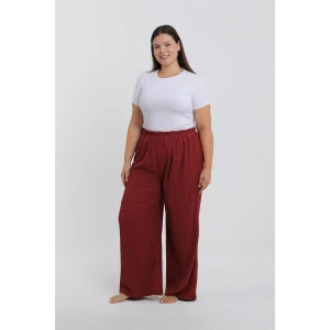 Giyim Kadın Büyük Beden Bordo Rahat Kesim Baggy Tek Alt