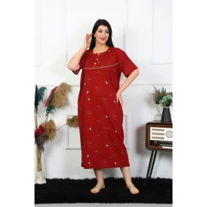 Giyim Kadın Büyük Beden Kısa Kol Bordo Anne Gecelik