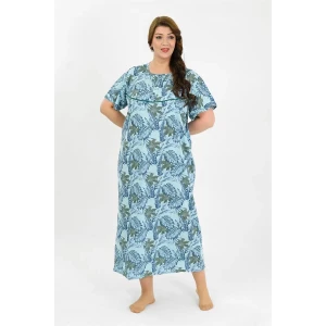 Giyim Kadın Büyük Beden Kısa Kol Mavi Anne Gecelik