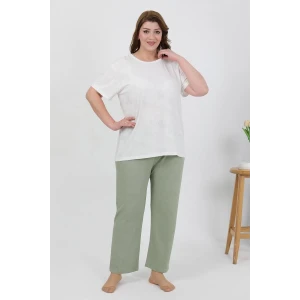 Giyim Kadın Büyük Beden Kısa Kol Penye Pijama Takımı Beyaz